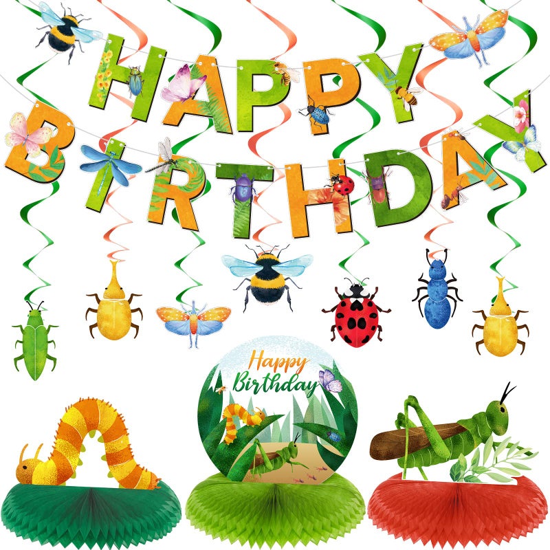 MANGO 28 Pieces Bugs Party Decorations Spring Bugs Party Banner Bee Ladybugs Hanging Swirls Decor Insect Birthday Honeycomb Centerpieces Decorations for Boys and Girls Birthday Baby Shower - Image 2