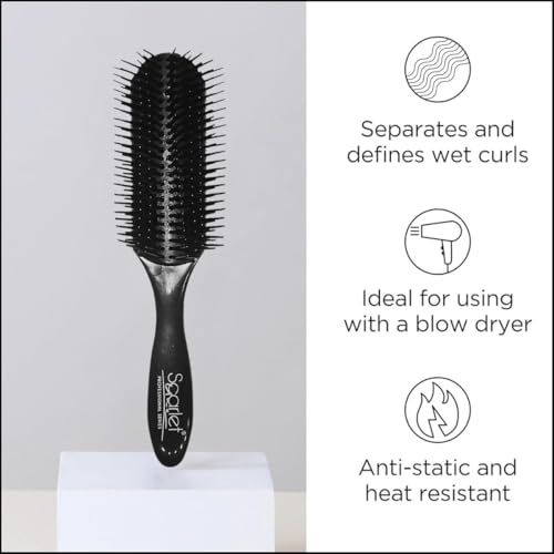 Scarlet Line Professional 9 Rows Curved Shape Ball Tip Bristles Vented Flat Hair Styling Brush with Plastic Handle Ideal for Men and Women, Black - Image 2