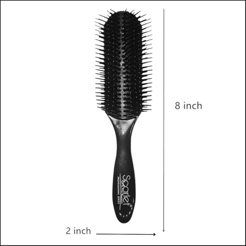 Scarlet Line Professional 9 Rows Curved Shape Ball Tip Bristles Vented Flat Hair Styling Brush with Plastic Handle Ideal for Men and Women, Black - Image 3
