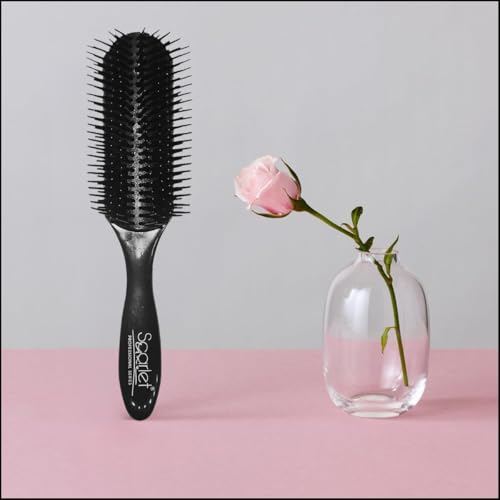 Scarlet Line Professional 9 Rows Curved Shape Ball Tip Bristles Vented Flat Hair Styling Brush with Plastic Handle Ideal for Men and Women, Black - Image 4