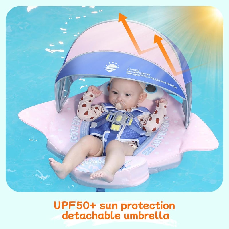 V Convey Mambobaby Float with Canopy and Tail New Upgraded Non-Inflatable Baby Pool Float Mambo Float Swim Trainer Solid Infant Swim Float Adjustable Pearl Foam Baby Swim Ring - Image 5