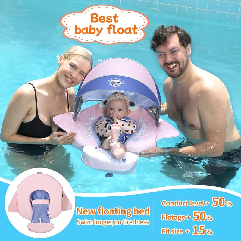 V Convey Mambobaby Float with Canopy and Tail New Upgraded Non-Inflatable Baby Pool Float Mambo Float Swim Trainer Solid Infant Swim Float Adjustable Pearl Foam Baby Swim Ring - Image 4