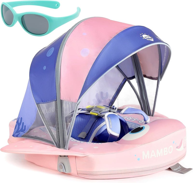 V Convey Mambobaby Float with Canopy and Tail New Upgraded Non-Inflatable Baby Pool Float Mambo Float Swim Trainer Solid Infant Swim Float Adjustable Pearl Foam Baby Swim Ring - Image 1
