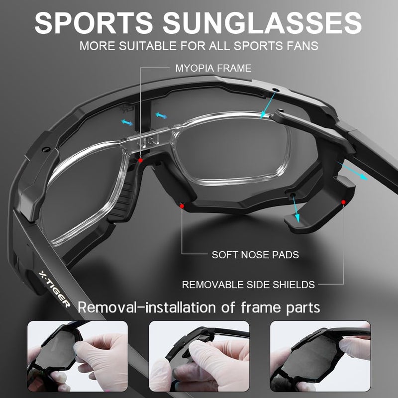 Xtiger X-TIGER Polarized Cycling Glasses Men Women 5 Interchangeable Lenes UV400 Sports Sunglasses Baseball Running Fishingâ€¦ - Image 3