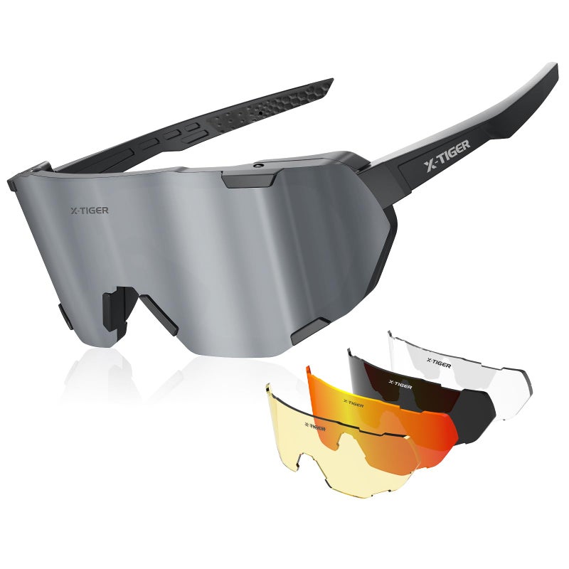 Xtiger X-TIGER Polarized Cycling Glasses Men Women 5 Interchangeable Lenes UV400 Sports Sunglasses Baseball Running Fishingâ€¦ - Image 1