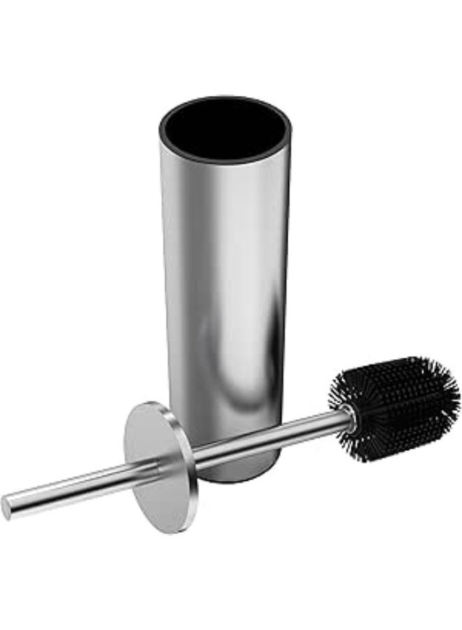 زوبا مجموعة فرشاة المرحاض وحامل، فرشاة المرحاض مع قاعدة من الستانلس ستيل 304 شديدة التحمل ومقبض طويل ،  (ستانلس ستيل-فضي) - Image 1
