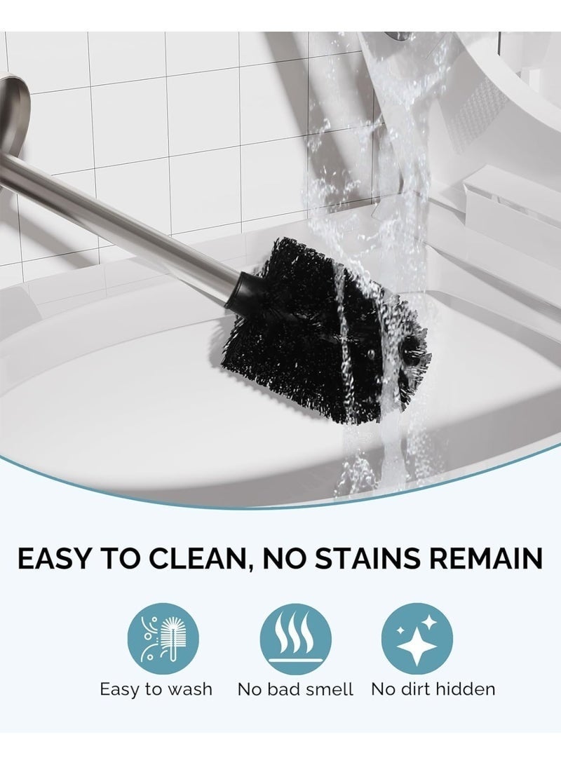 زوبا مجموعة فرشاة المرحاض وحامل، فرشاة المرحاض مع قاعدة من الستانلس ستيل 304 شديدة التحمل ومقبض طويل ،  (ستانلس ستيل-فضي) - Image 3