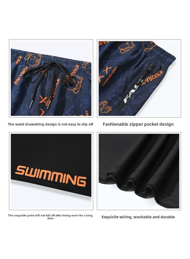 Generic Swimwear Men's Professional Anti-embarrassment Large Size Loose Double-layer Swimming Trunks Sunscreen Hot Spring Full Body Men's Swimwear Suit-Color:Orange Bear Seven-piece Set [swimsuit + Swimming Trunks + Swimming Cap + Swimming Goggles + Swimming Bag + Nose Clip + Earplugs]]-Size:L (weight 47.50 Kg-57.50 Kg  - Image 4