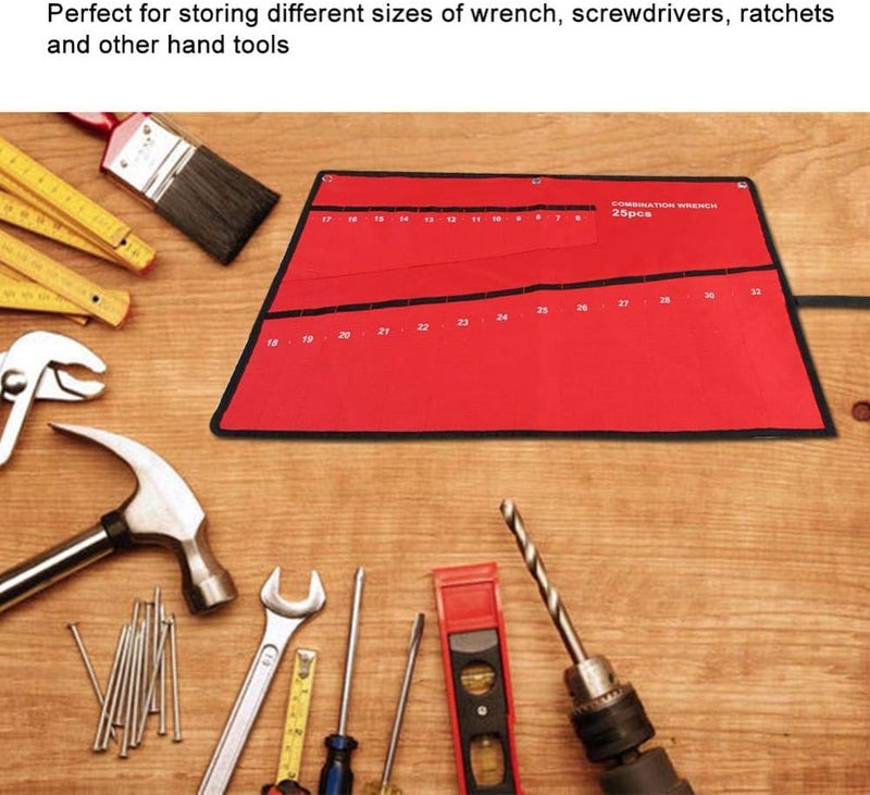 klarako Roll Up Tools Bag, Multi-Pocket Roll Up Tools Storage Bag Spanner Plier Wrench Holder Canva Organizer(25 Pockets) - Image 2