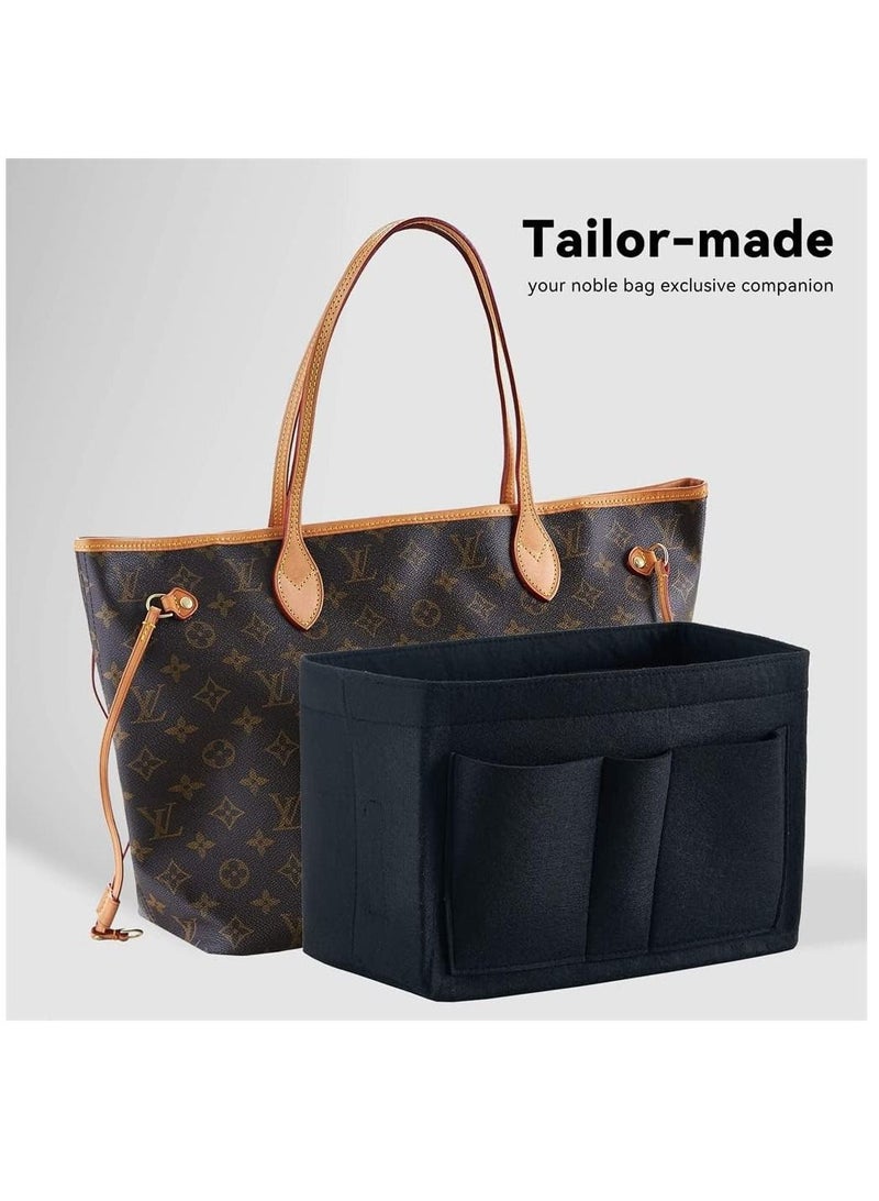 Purse Organizer Insert, Women Felt Bag Organizer Insert, Multi-Pocket Bag in Bag for Womens Handbag Travel Tote Hobo Bag Storage Purse Liner Divider for Any Brand Tote (Black - L Size)