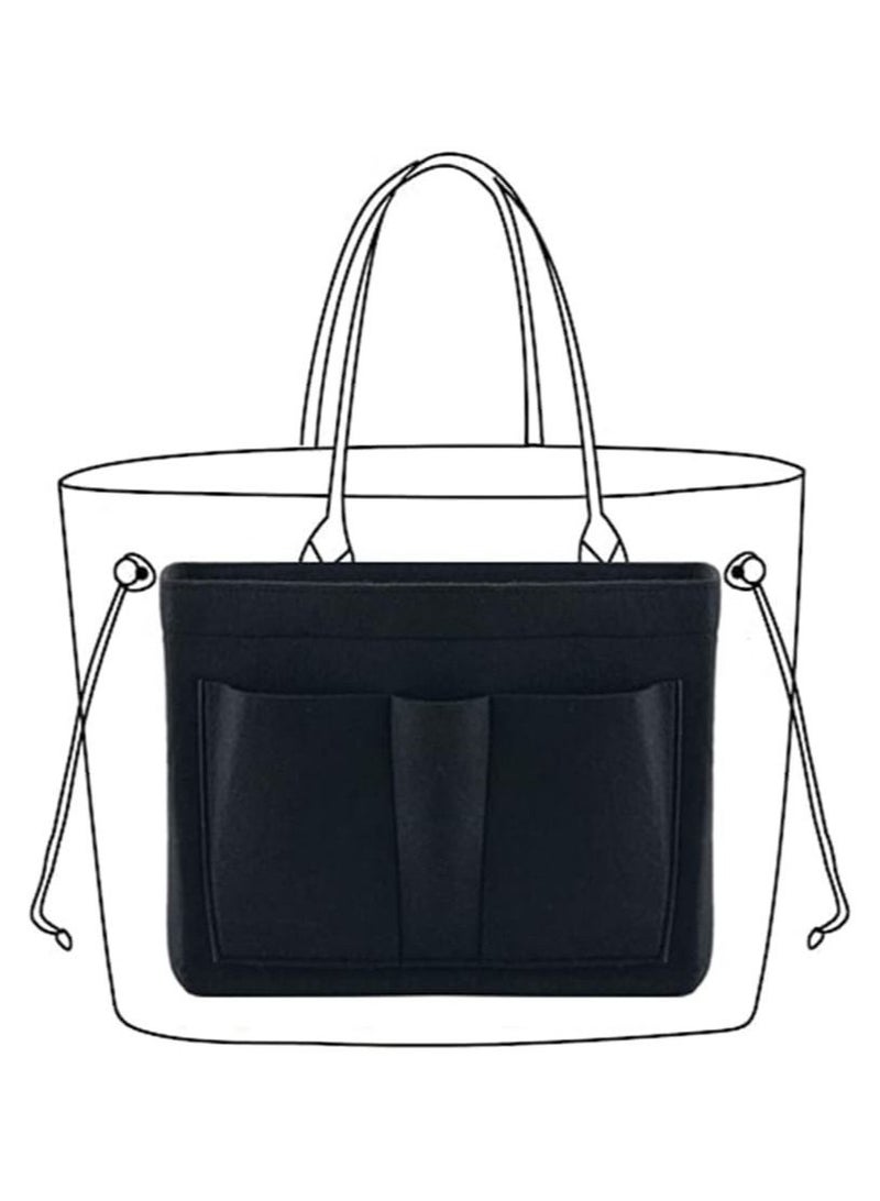 Purse Organizer Insert, Women Felt Bag Organizer Insert, Multi-Pocket Bag in Bag for Womens Handbag Travel Tote Hobo Bag Storage Purse Liner Divider for Any Brand Tote (Black - L Size)