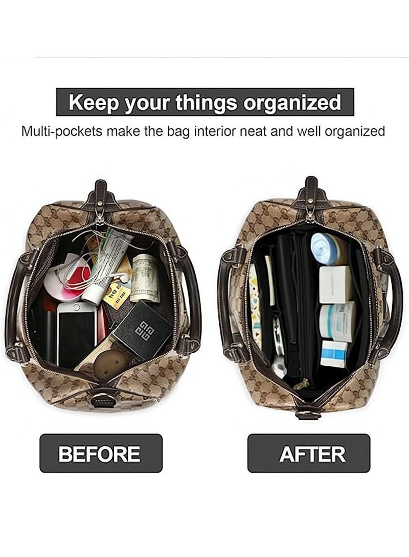 Purse Organizer Insert, Women Felt Bag Organizer Insert, Multi-Pocket Bag in Bag for Womens Handbag Travel Tote Hobo Bag Storage Purse Liner Divider for Any Brand Tote (Black - L Size)