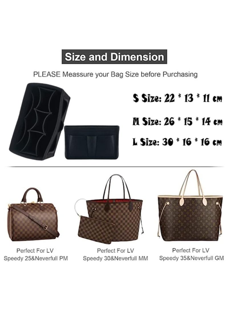 Purse Organizer Insert, Women Felt Bag Organizer Insert, Multi-Pocket Bag in Bag for Womens Handbag Travel Tote Hobo Bag Storage Purse Liner Divider for Any Brand Tote (Black - L Size)