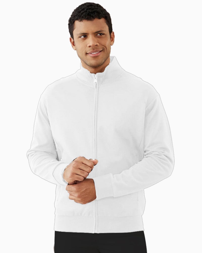 AUSK Men Solid High Neck Full Sleeve Fleece Regular Jacket (Color-White), Medium - Image 1