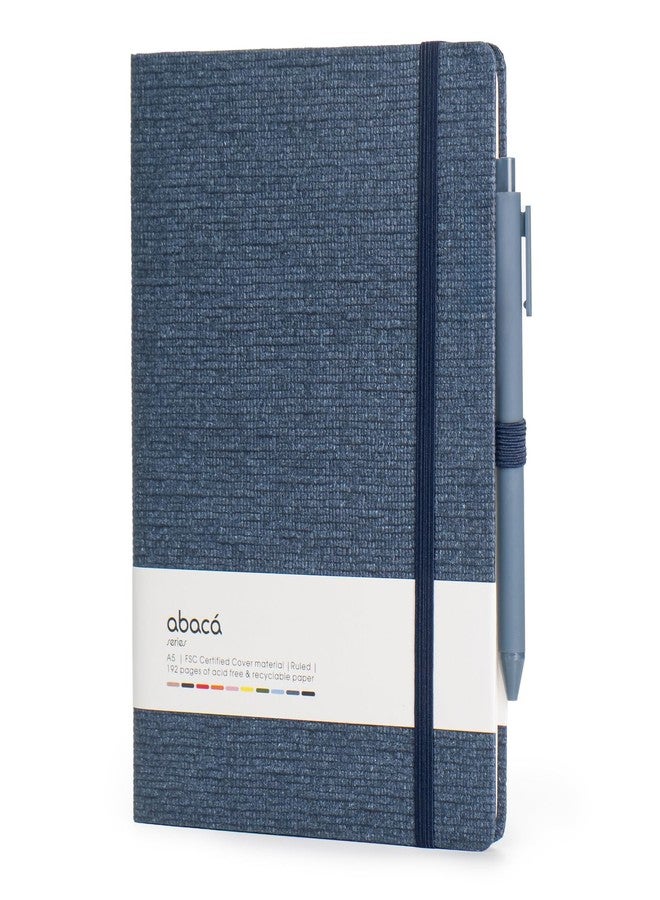 COMMA Abaca – A5 Size – Hard Bound Notebook with Pen & Elastic Band Closure – 192 Pages – 80gsm Natural Shade Paper – Textured Cover Material – (Navy Blue) - Image 1