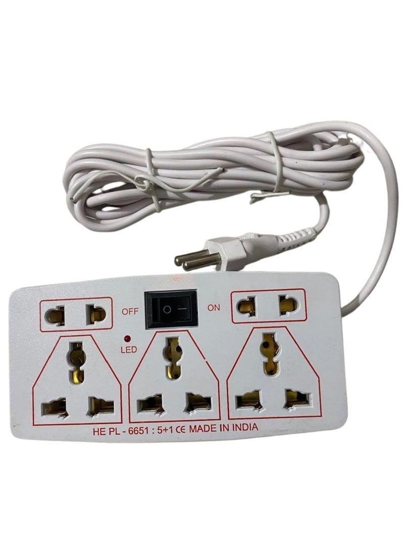LUNAGARIYA LUNAGARIYA Rectangular Power Strips with Universal Socket with 3ft Cord 2500Watt Fireproof Protection Extension Cord for HomeOffice Appliances 2 sockets of 2 pin3 Socket of 3 Pin White 1 