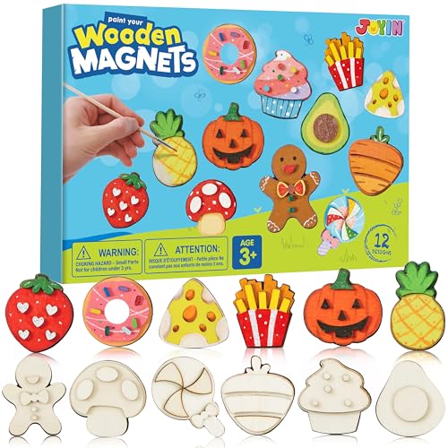 JOYIN 12 pcs Wooden Magnets, Painting Craft for Boys and Girls, Spring and Rainy Day Activities Kit, Craft Toys Gifts for Kids Birthday Easter - Image 1