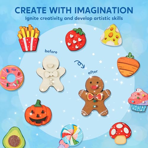 JOYIN 12 pcs Wooden Magnets, Painting Craft for Boys and Girls, Spring and Rainy Day Activities Kit, Craft Toys Gifts for Kids Birthday Easter - Image 4