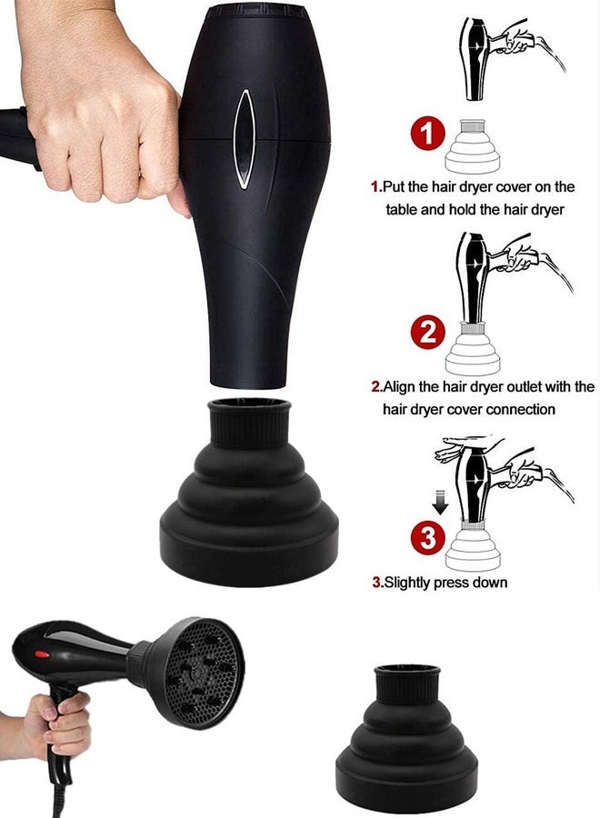 Black Universal Collapsible Hair Dryer Diffuser Attachment - Salon Grade Styling Tools and Appliances, Lightweight Foldable Portable Travel Folding Design - Image 3