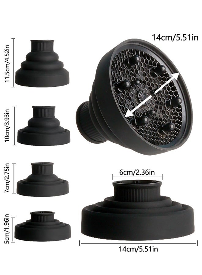 Black Universal Collapsible Hair Dryer Diffuser Attachment - Salon Grade Styling Tools and Appliances, Lightweight Foldable Portable Travel Folding Design - Image 2