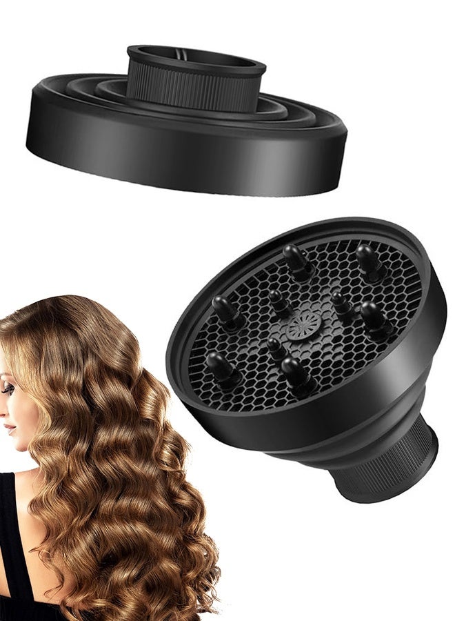 Black Universal Collapsible Hair Dryer Diffuser Attachment - Salon Grade Styling Tools and Appliances, Lightweight Foldable Portable Travel Folding Design - Image 1