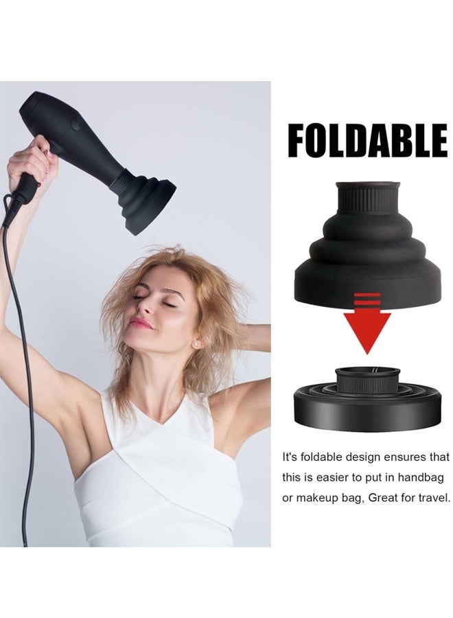 Black Universal Collapsible Hair Dryer Diffuser Attachment - Salon Grade Styling Tools and Appliances, Lightweight Foldable Portable Travel Folding Design - Image 4