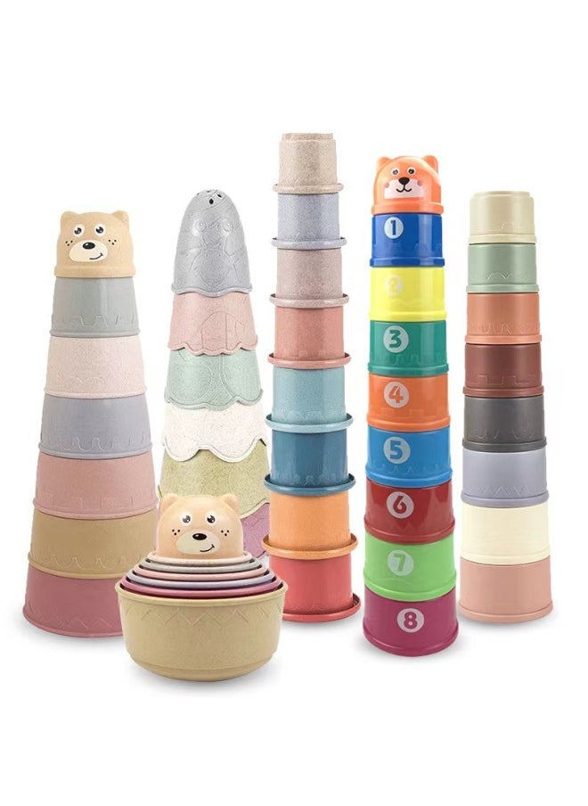 Generic - Fun Stacked Cup Music Jengle Educational Toys Stacked Cup Set Cup Layered Training Baby Hands-on Wholesale-Color:288-28 Bear Stacked Cup [4+1PCs] Stacked Cup Color Random - Image 1