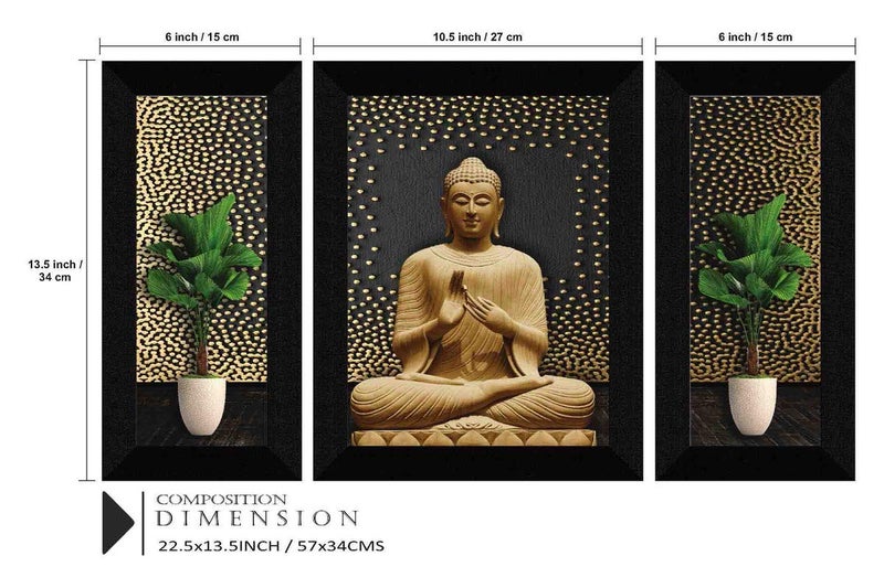 SAF paintings Set of 3 Buddha UV Textured Home Decorative Gift Item Synthetic Frame Painting 13.5 Inch X 22.5 Inch SANFS30707 - Image 3