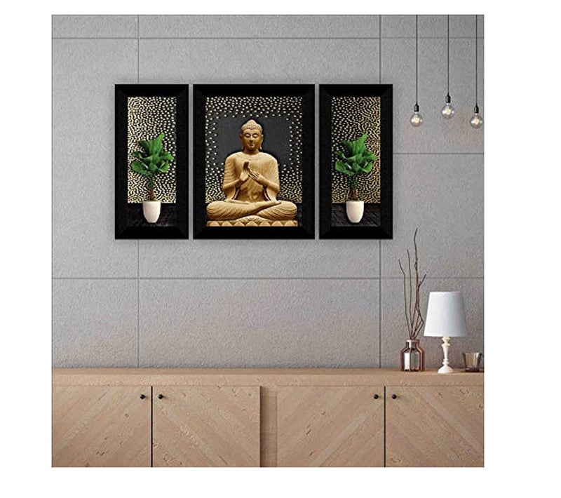 SAF paintings Set of 3 Buddha UV Textured Home Decorative Gift Item Synthetic Frame Painting 13.5 Inch X 22.5 Inch SANFS30707 - Image 2