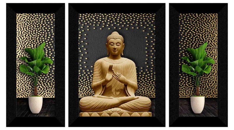 SAF paintings Set of 3 Buddha UV Textured Home Decorative Gift Item Synthetic Frame Painting 13.5 Inch X 22.5 Inch SANFS30707 - Image 1