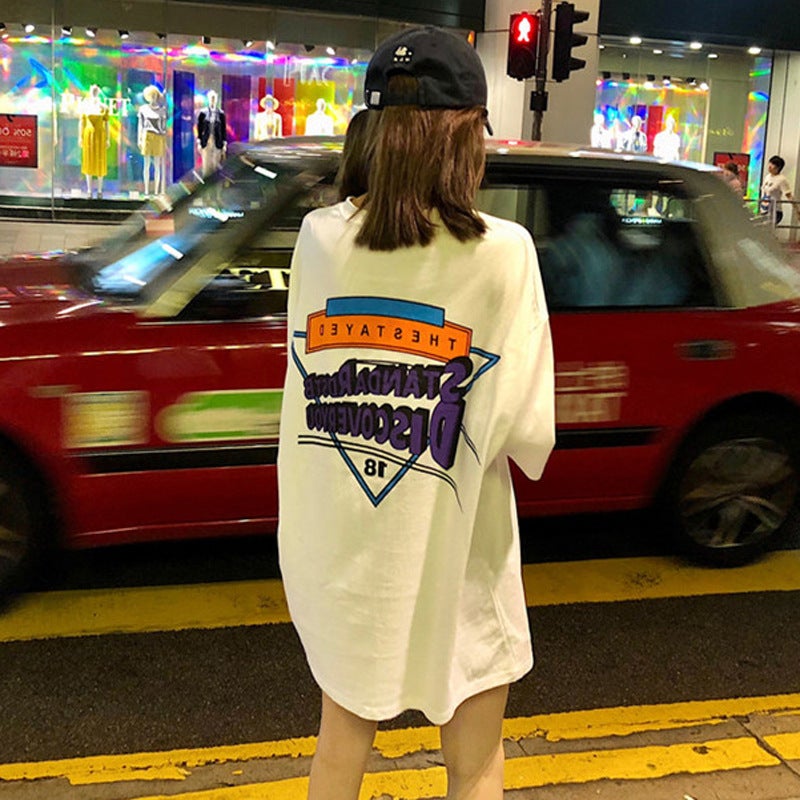 Mid-Length Short-Sleeved T-Shirt Women's 2023 New Korean-Style Hip-Hop hiphop Girl's Top Cool Handsome Street Cross-Border - Image 2