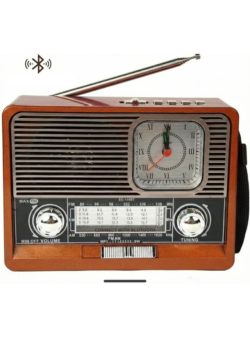 EC-2113BT Portable 8-Band Rechargeable Radio (FM/AM/SW1-6) with Bluetooth Connectivity, MP3 Player (USB/TF Card Slot), Built-in LED Flashlight - Image 1