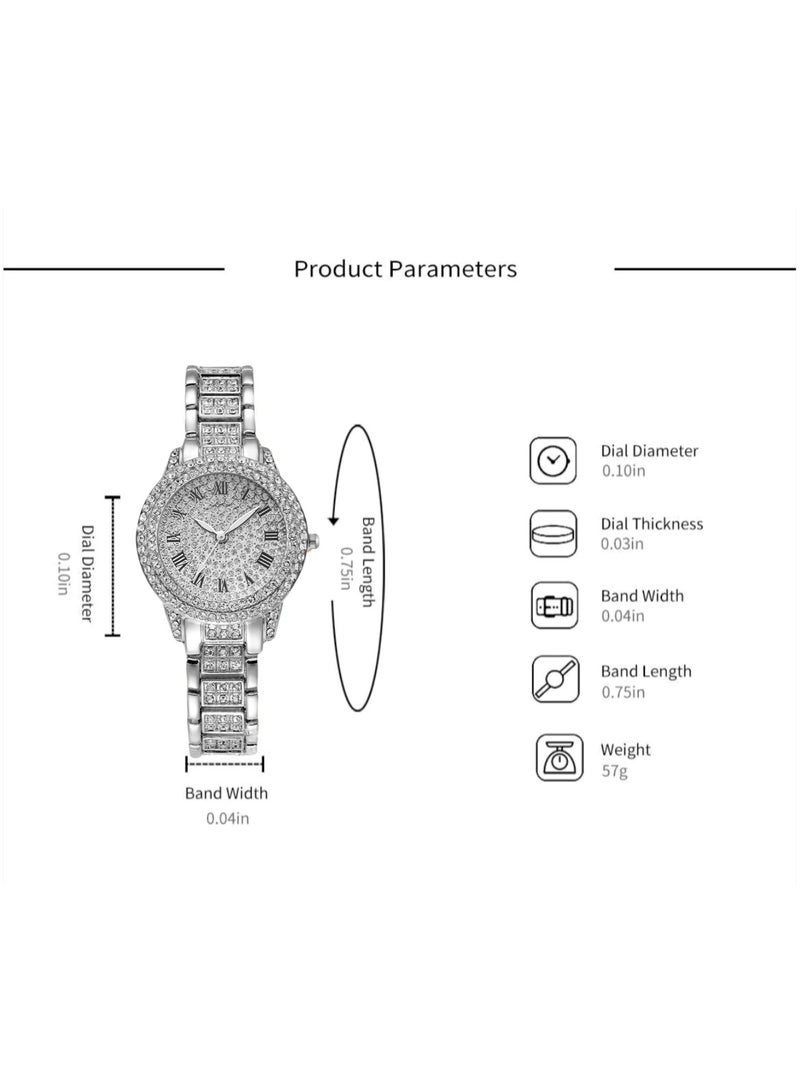 Luxury Silver Rhinestone Quartz Watch With Bracelet For Women, 2 Pieces Jewelry New Year Gift Set for Women - Image 2