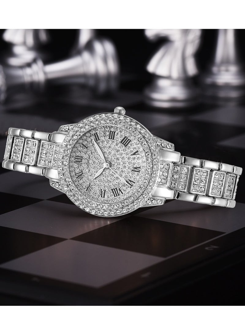 Luxury Silver Rhinestone Quartz Watch With Bracelet For Women, 2 Pieces Jewelry New Year Gift Set for Women - Image 3