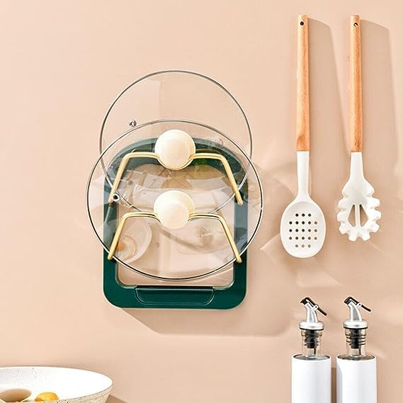PAVITYAKSH KITCHEN POT COVER RACK 2Layer Pot Cover Frame Wall Mounted Hole Free MultiFunctional Household Kitchen Storage Rack Light Extravagant Pot Cover Punching Pot Lid Frame Pack of 1 - Image 2