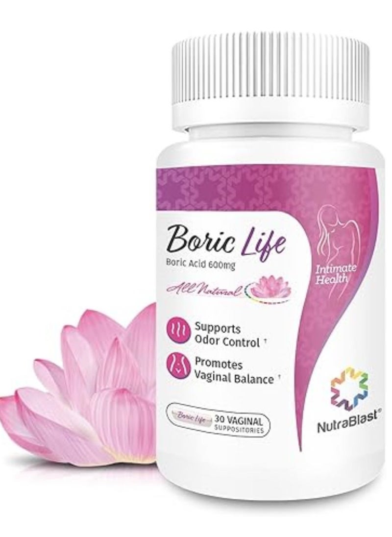 NutraBlast - Nutrablast Boric Acid Suppositories 100% Pure Boric Acid 600 Mg 30 Count For Women’s Personal Wellness Support - Image 1