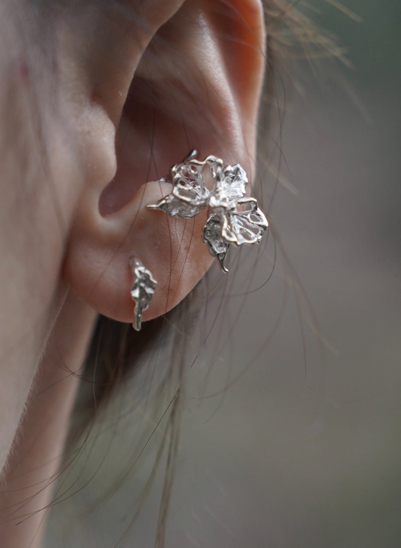 general brand WIZARDLAD Chinese designer wax carving Butterfly orchid ear bone clip 925 Sterling Silver - Image 2