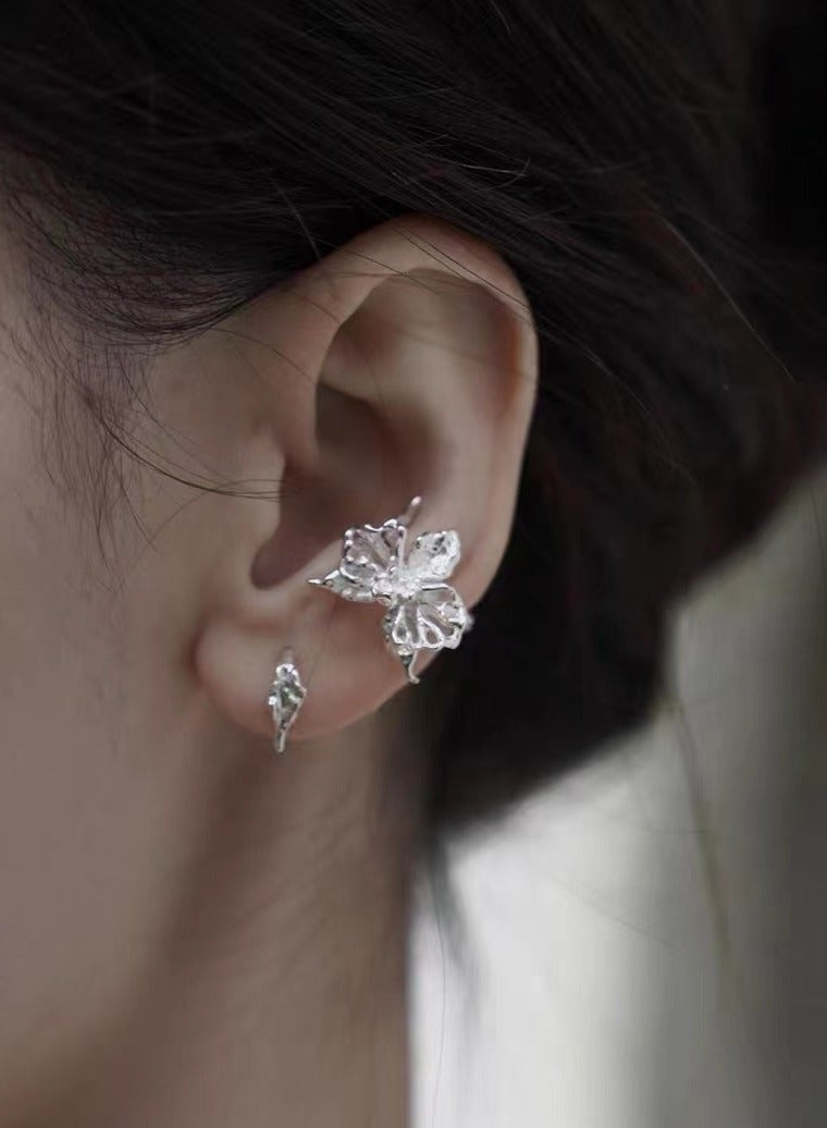 general brand WIZARDLAD Chinese designer wax carving Butterfly orchid ear bone clip 925 Sterling Silver - Image 3