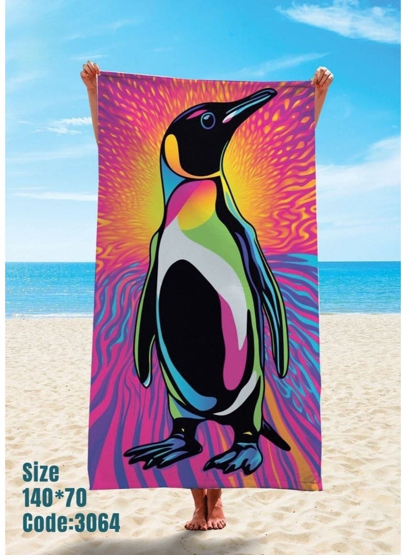 Large Beach Towel (140*70cm) Absorption Material, Various Designs (Penguin) - Image 2