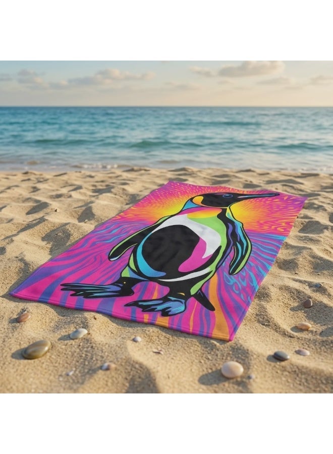 Large Beach Towel (140*70cm) Absorption Material, Various Designs (Penguin) - Image 3