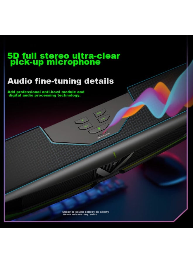 Newmine V5 Gaming Computer Speakers, Home Desktop Subwoofer With Built-in Microphone, Bluetooth 5.3 Long Bar Speaker For Desktop And Laptop Multimedia Sound Effects, Black - Image 4