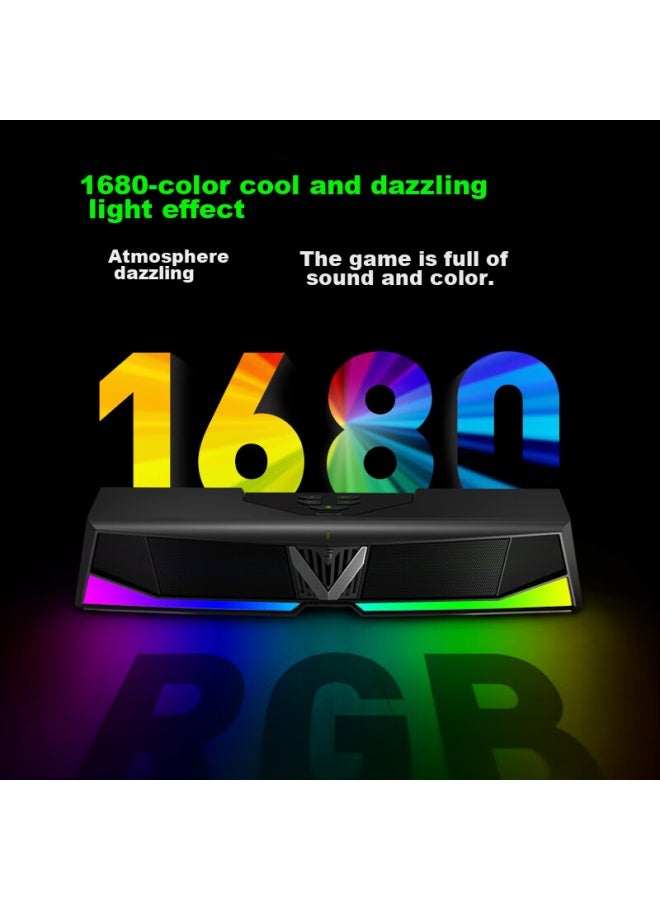 Newmine V5 Gaming Computer Speakers, Home Desktop Subwoofer With Built-in Microphone, Bluetooth 5.3 Long Bar Speaker For Desktop And Laptop Multimedia Sound Effects, Black - Image 2