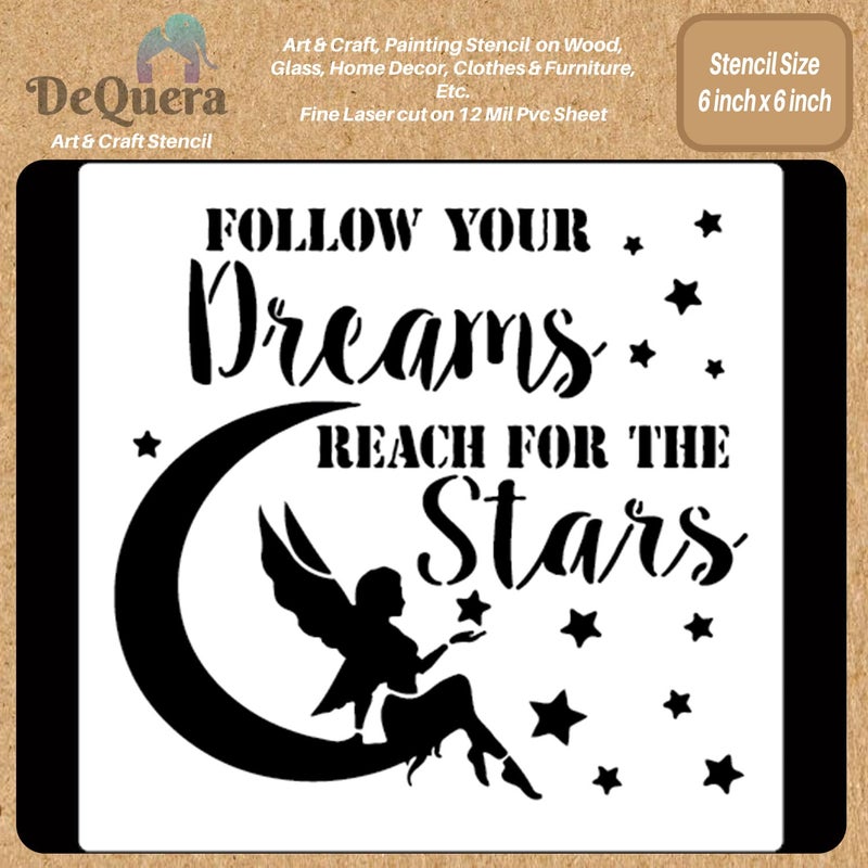 DEQUERA DeQuera DIY Wall Stencils for Quotes Reach for The Stars DIY Stencils for Wall Painting Word Stencils for Craft DIY Reusable Wall Stencil Size 6 x 6 Inch Pack of 1 DQL1282