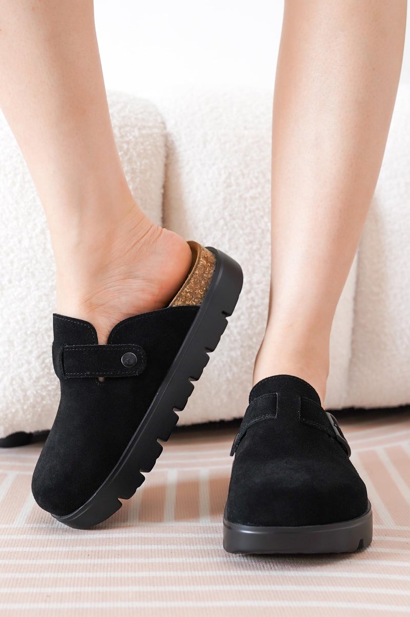 Project Cloud 100% Genuine Leather Platform Clogs for Women Footwear - Memory Foam Arch Support Cork Footbed Casual Shoes & Mules for Women 2026 (Benton Chunky, BLACKMONO, 9) - Image 2