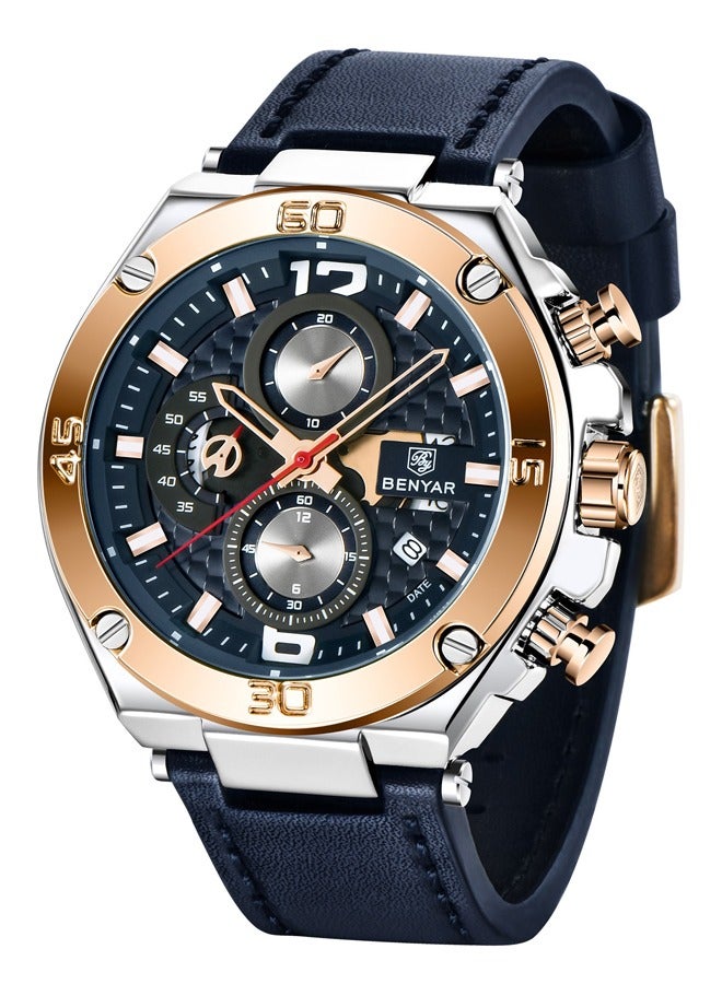 BENYAR Quartz Men's Watches, Sports Chronograph, Waterproof, Belt, Fashionable And Versatile, 45MM Stainless Steel Frame, BY 5151 - Image 1
