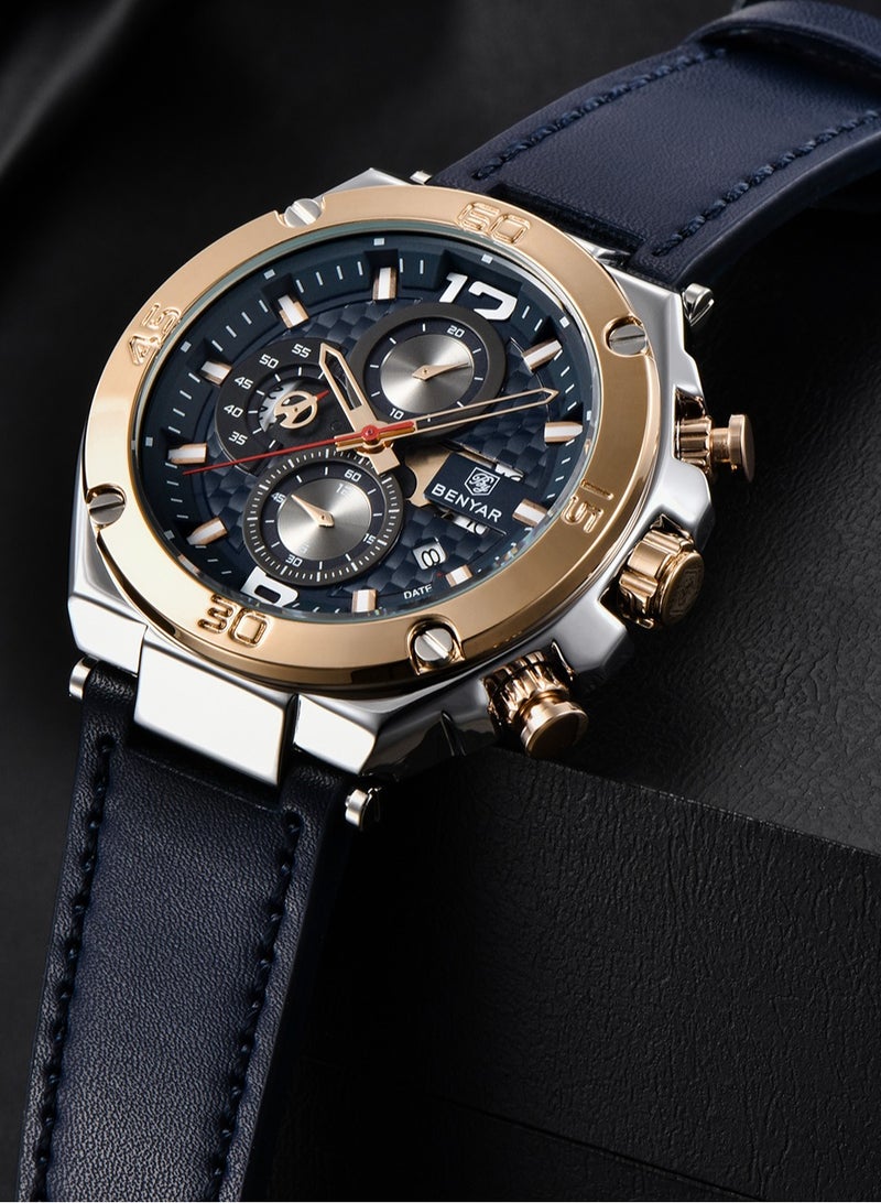 BENYAR Quartz Men's Watches, Sports Chronograph, Waterproof, Belt, Fashionable And Versatile, 45MM Stainless Steel Frame, BY 5151 - Image 2