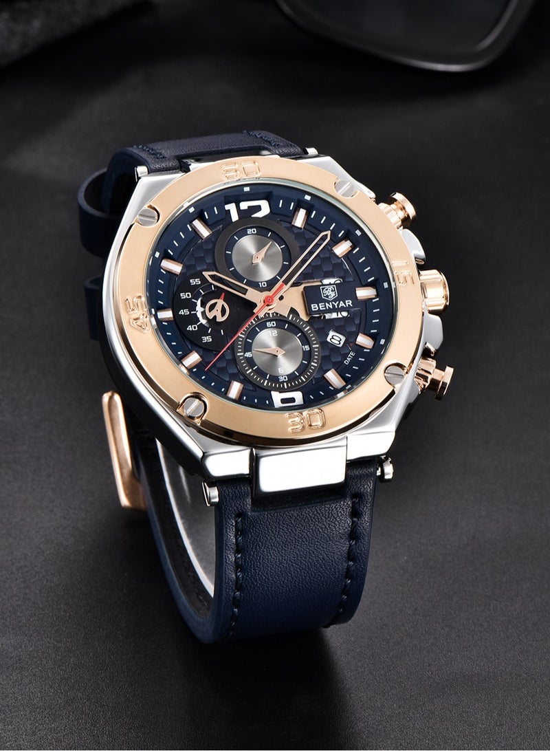 BENYAR Quartz Men's Watches, Sports Chronograph, Waterproof, Belt, Fashionable And Versatile, 45MM Stainless Steel Frame, BY 5151 - Image 3