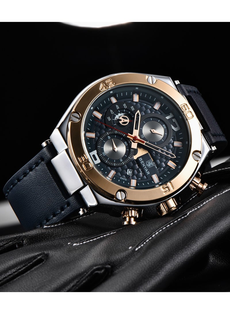 BENYAR Quartz Men's Watches, Sports Chronograph, Waterproof, Belt, Fashionable And Versatile, 45MM Stainless Steel Frame, BY 5151 - Image 4