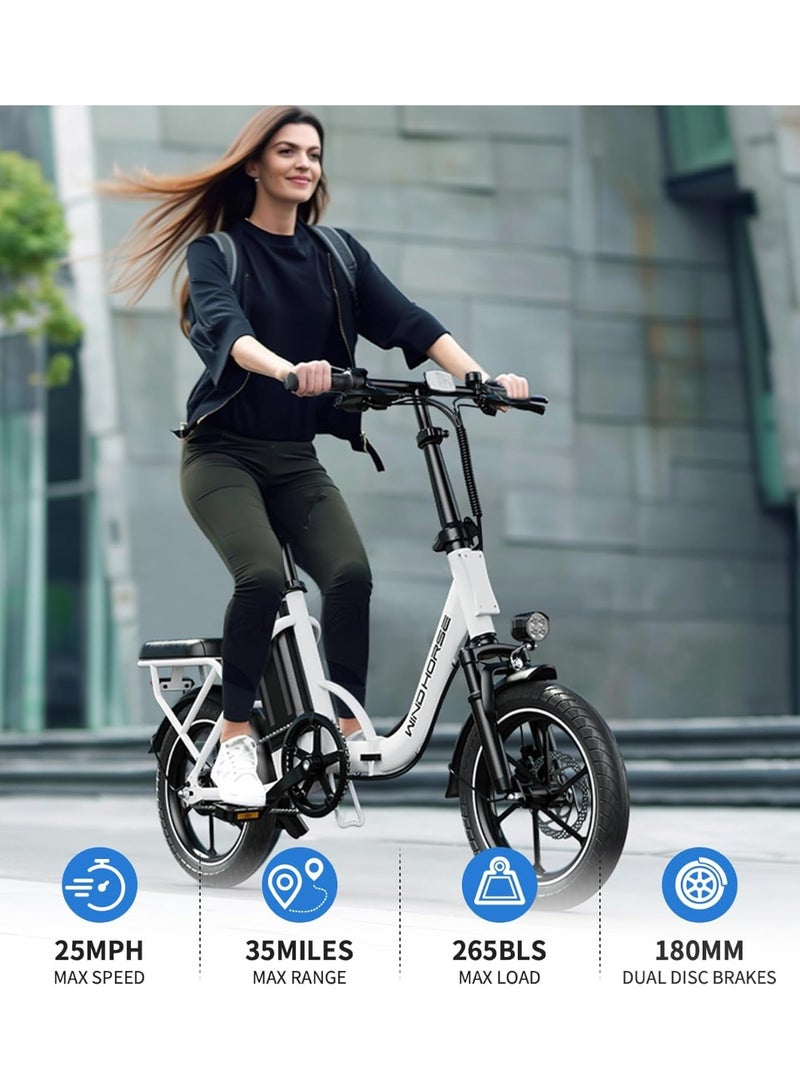 Wind Horse W2B Folding Electric Bike with 350W High Speed Motor, 36V 8AH Battery, 40 KM/H Speed, 35 KM Range, Dual Disk Brakes, Carbon Alloy Frame and 16 Inches Tires, Front Suspension Fort, Portable Electric Bike with Dual Seat - Image 4