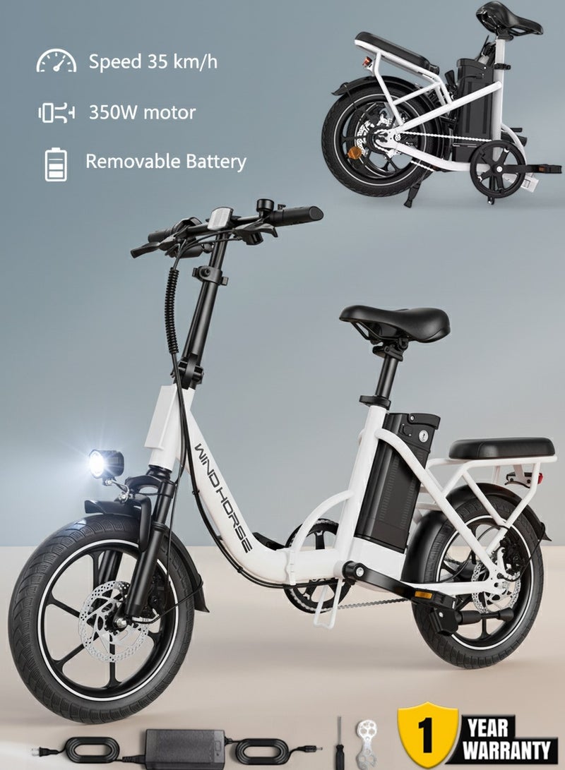Wind Horse W2B Folding Electric Bike with 350W High Speed Motor, 36V 8AH Battery, 40 KM/H Speed, 35 KM Range, Dual Disk Brakes, Carbon Alloy Frame and 16 Inches Tires, Front Suspension Fort, Portable Electric Bike with Dual Seat - Image 1